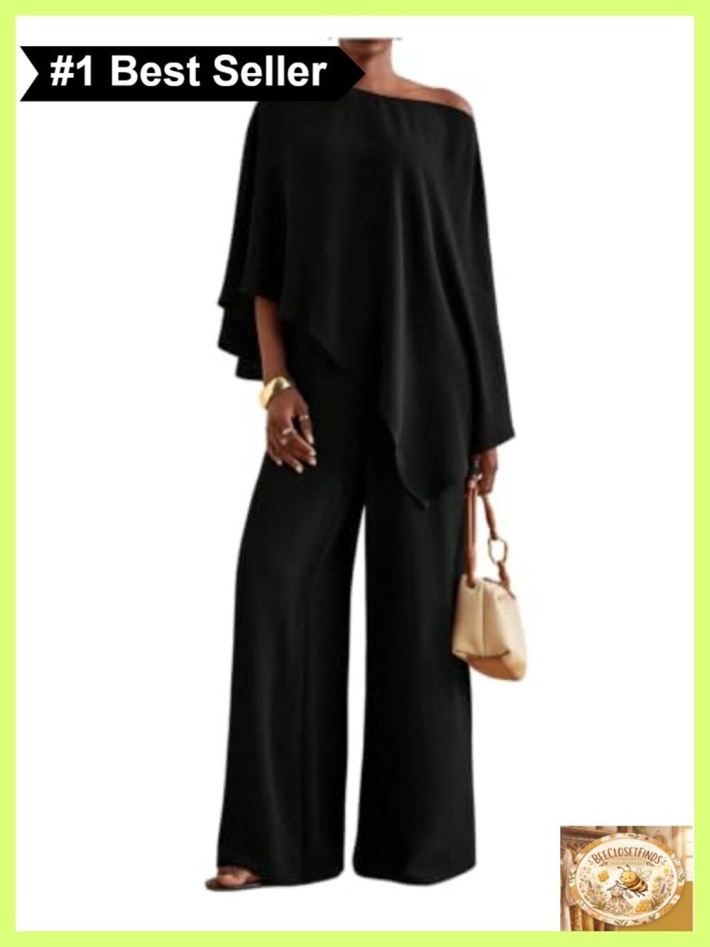 2 Piece Off Shoulder Asymmetrical Poncho Top Wide Leg Pants Set
